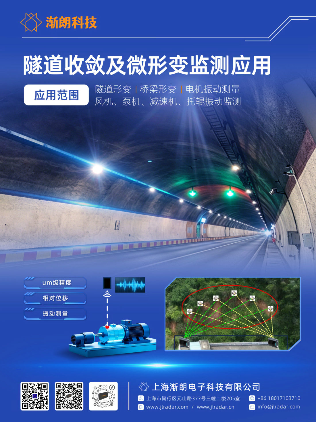 隧道收敛及微形变监测：隧道形变、桥梁形变、电机振动测量，um级精度非接触测量